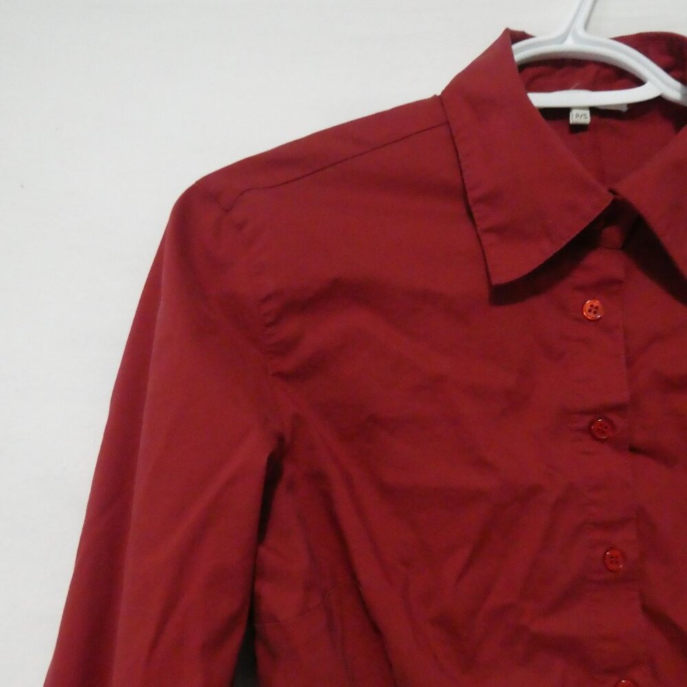 SMART SET | small | Elegant Red Long Sleeve Button-Up Shirt - Picture 3 of 16
